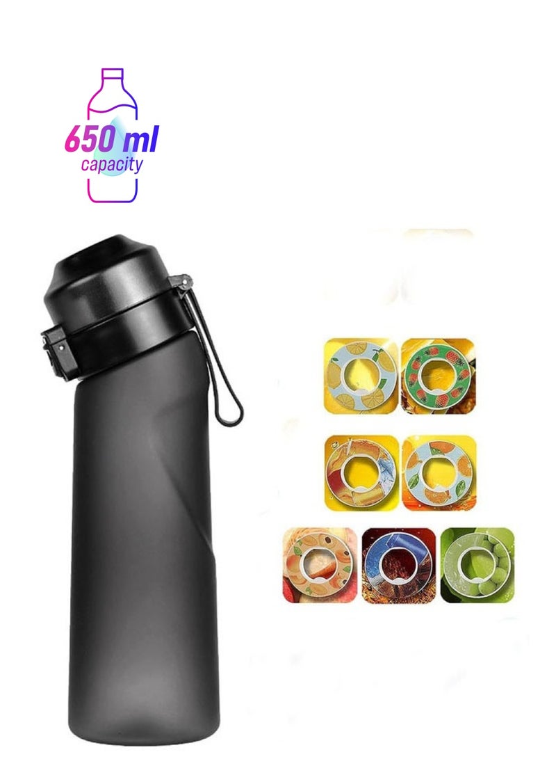 Hihonor Air Water Bottle with 7 PCS Flavor Pods, 650ml Fruit Fragrance Scented Water Cup with Straw, BPA Free, 0% Sugar, for Outdoor Sports, Gifts for Friends, Birthday Gifts (1 Black Bottle+7 Pods Flavors) - Image 1