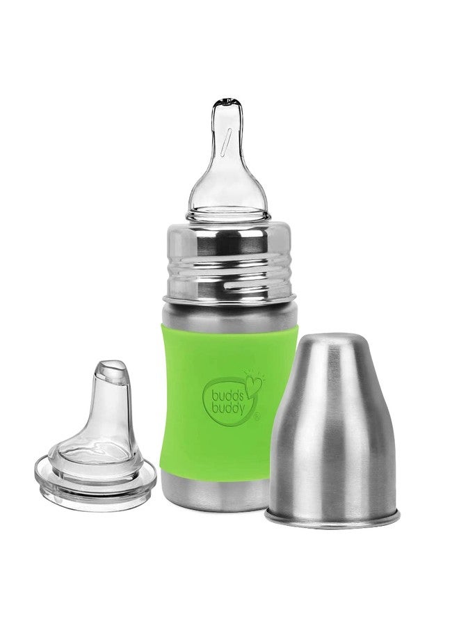Buddsbuddy Magnum Plus Stainless Steel 2 in 1 Wide Neck Baby Feeding Bottle with Extra Spout Sipper, 125ml, Green - Image 2