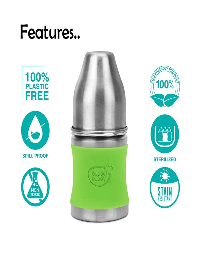 Buddsbuddy Magnum Plus Stainless Steel 2 in 1 Wide Neck Baby Feeding Bottle with Extra Spout Sipper, 125ml, Green - Image 4