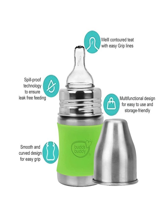 Buddsbuddy Magnum Plus Stainless Steel 2 in 1 Wide Neck Baby Feeding Bottle with Extra Spout Sipper, 125ml, Green - Image 5
