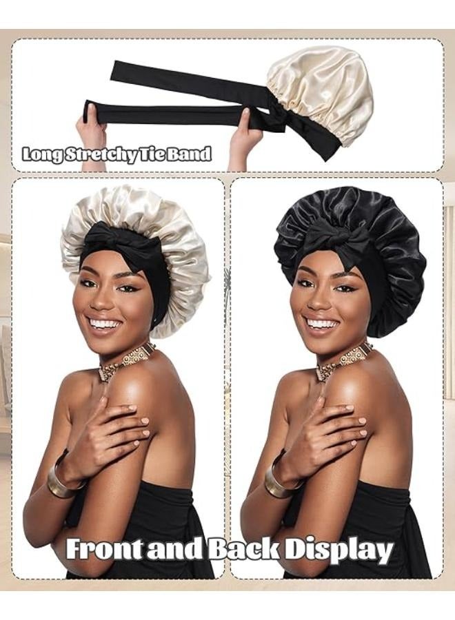 Generic Satin Bonnet Silk Bonnet for Sleeping Silk Sleep Cap Double Layer Hair Bonnet with Elastic Tie Band for Curly Hair Night Cap - Image 1