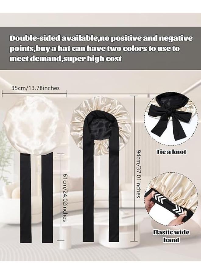 Generic Satin Bonnet Silk Bonnet for Sleeping Silk Sleep Cap Double Layer Hair Bonnet with Elastic Tie Band for Curly Hair Night Cap - Image 2