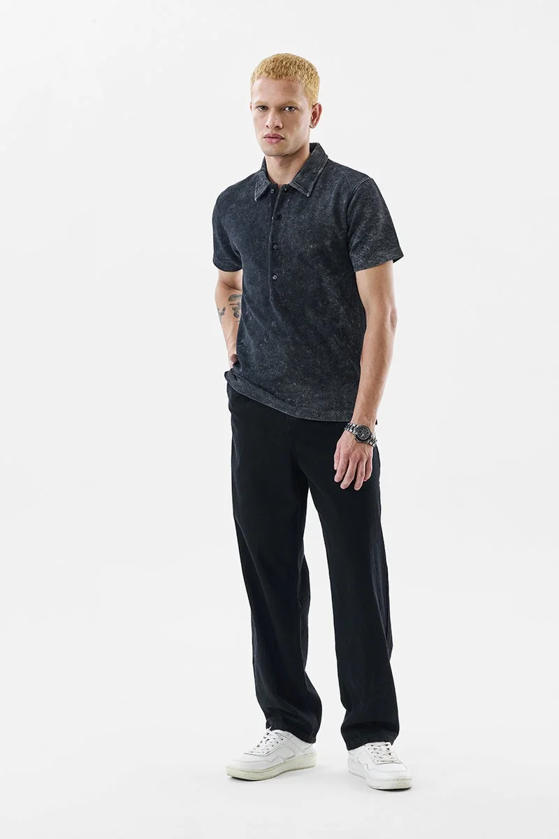 SNITCH Black Textured Half Sleeve Regular Fit T-Shirt
