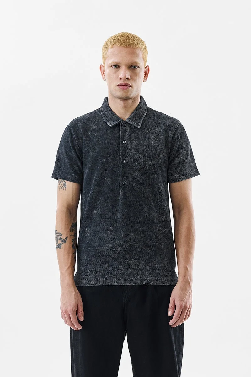 SNITCH Black Textured Half Sleeve Regular Fit T-Shirt