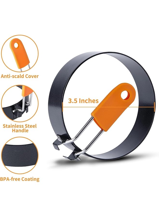 هوكور قوالب حلقات البيض، عبوة من 4 حلقات دائرية لطهي البيض، أداة طهي دائرية للإفطار المنزلي لقلي البيض وتشكيله وطهيه، قوالب صانع البيض - Image 2