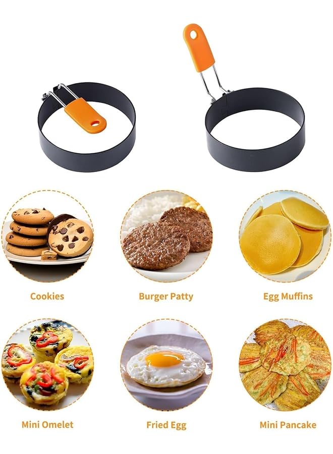 هوكور قوالب حلقات البيض، عبوة من 4 حلقات دائرية لطهي البيض، أداة طهي دائرية للإفطار المنزلي لقلي البيض وتشكيله وطهيه، قوالب صانع البيض - Image 5