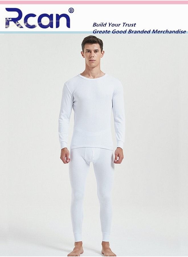 Rcan - 2 Piece Men's Round Neck Thermal Underwear Set Winter Pajamas Lightweight Slim Fitting Long Sleeved T-Shirt and Long Pants Lining Basic Layer Bottoming Shirt Plus Size - Image 1