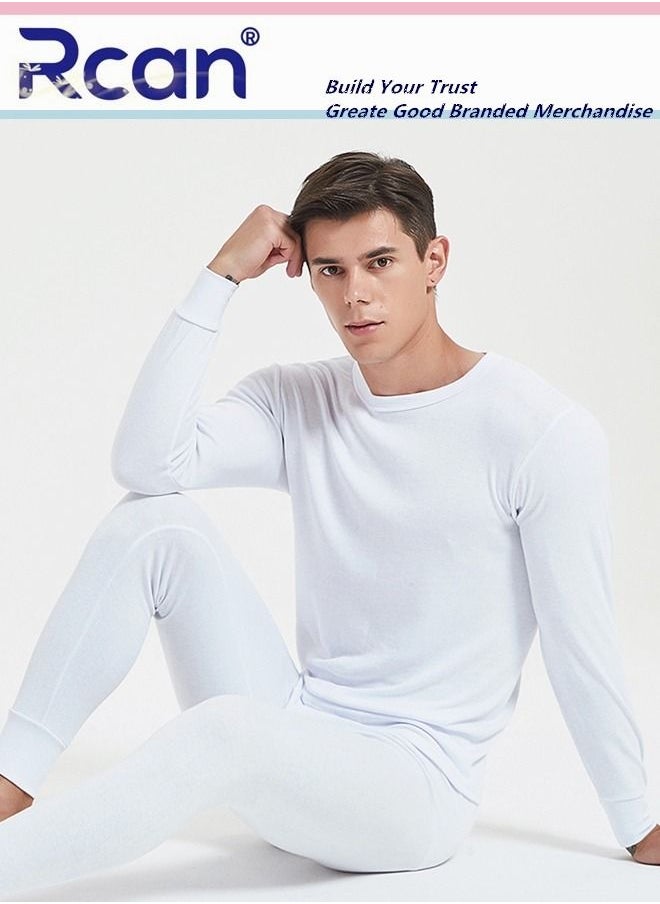 Rcan - 2 Piece Men's Round Neck Thermal Underwear Set Winter Pajamas Lightweight Slim Fitting Long Sleeved T-Shirt and Long Pants Lining Basic Layer Bottoming Shirt Plus Size - Image 1