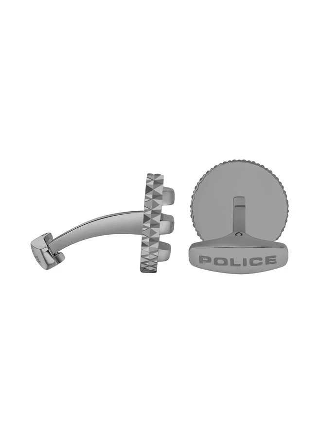 Police Streaked Gunmetal Stainless Steel Round Cufflinks for Men