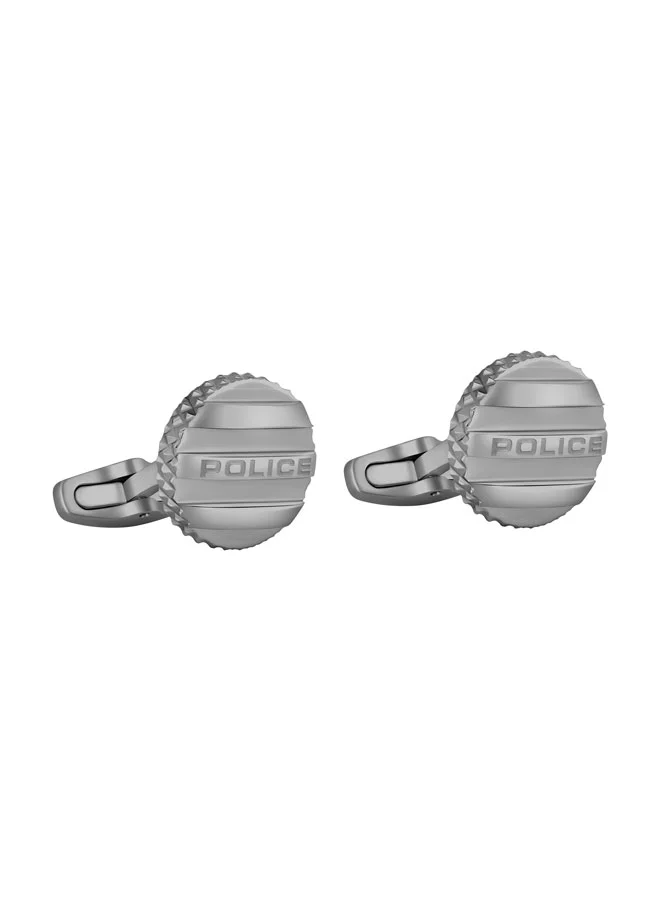 Police Streaked Gunmetal Stainless Steel Round Cufflinks for Men