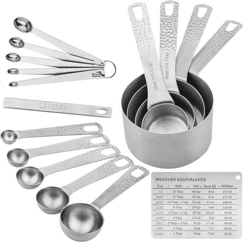 Smithcraft Measuring Cups and Spoons Set, 16 Piece Measuring Cup Set, 18/8 Stainless Steel Measuring Cups Spoons, Measure Cups & Measuring Spoons & Leveler & Measure Equivalents for Baking and Kitchen - Image 1