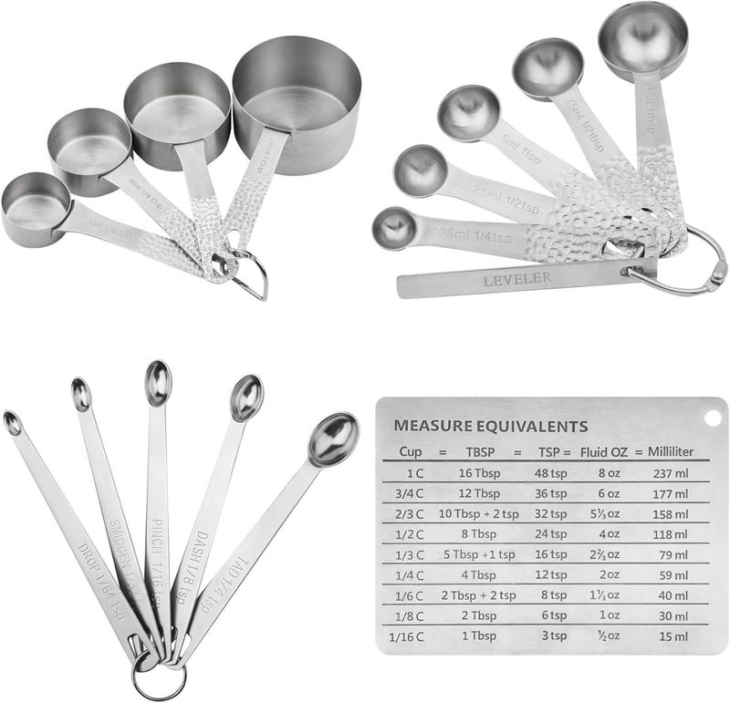 Smithcraft Measuring Cups and Spoons Set, 16 Piece Measuring Cup Set, 18/8 Stainless Steel Measuring Cups Spoons, Measure Cups & Measuring Spoons & Leveler & Measure Equivalents for Baking and Kitchen - Image 2