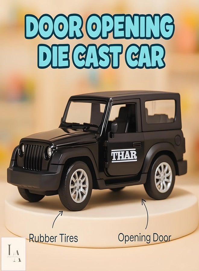 Lord Ambitious 1:36 Thar Toy Car Metal Body Openable Doors, Bonnet & Boot Pull-Back Action for Kids Diecast Model with Light Music Multi Colour - Image 3