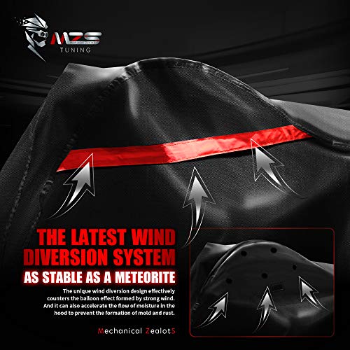 MZS Motorcycle Cover - All Season Weather Outdoor Waterproof Protection fits up to 86 inch L Compatible Sport Bikes Cruiser - Vents Night Reflective Tear Scratch Proof Sunblock Adjuster Buckle - Image 3