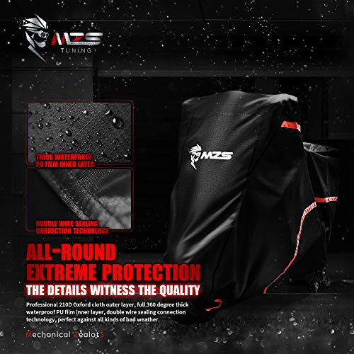MZS Motorcycle Cover - All Season Weather Outdoor Waterproof Protection fits up to 86 inch L Compatible Sport Bikes Cruiser - Vents Night Reflective Tear Scratch Proof Sunblock Adjuster Buckle - Image 4
