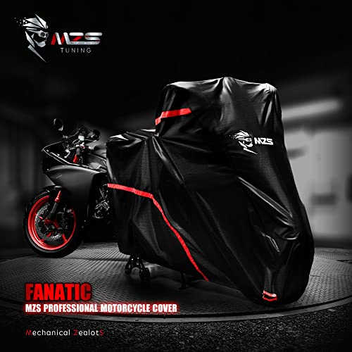 MZS Motorcycle Cover - All Season Weather Outdoor Waterproof Protection fits up to 86 inch L Compatible Sport Bikes Cruiser - Vents Night Reflective Tear Scratch Proof Sunblock Adjuster Buckle - Image 2