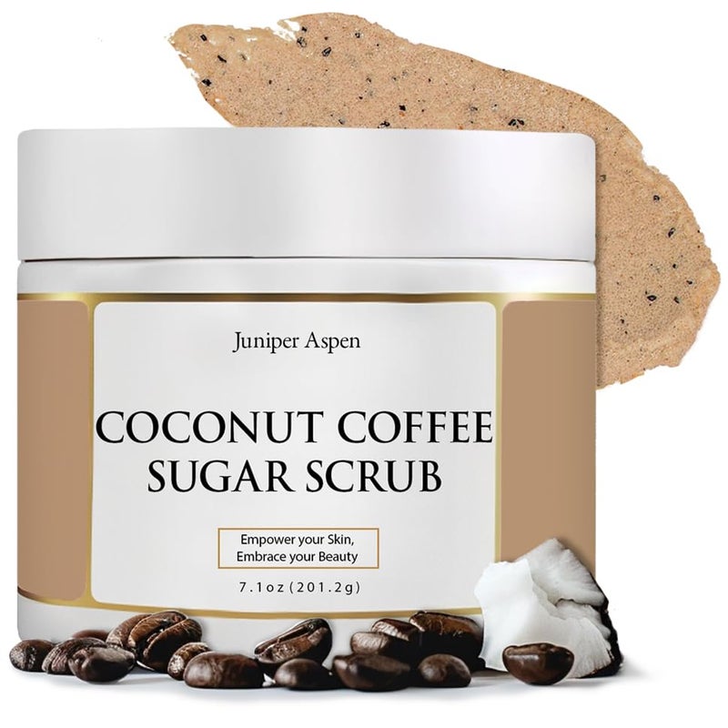 JUNIPER ASPEN Coconut Coffee Sugar Body Scrub Exfoliating Sugar Scrub that Foams to Moisturize and Exfoliate the Body Hands and Feet Exfoliating Body Scrub for the Bath or Shower with Oatmeal Extract for Skin - Image 1