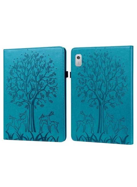 Case Cover For Lenovo Tab M9 Tree & Deer Pattern Embossed Leather Tablet Case Blue