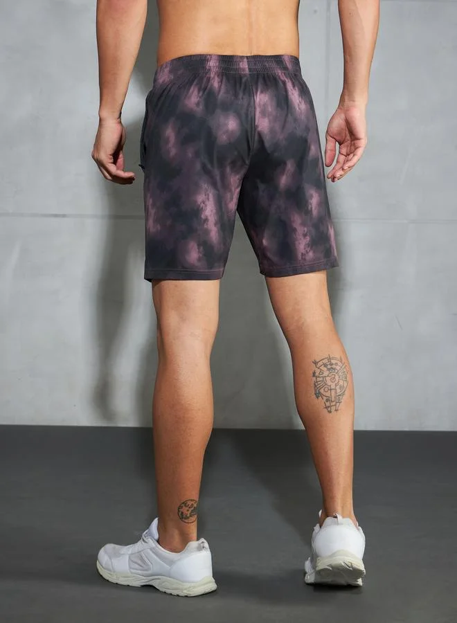 Technosport Technosport Solid 2-Way Stretch Tie-Dye Print Shorts