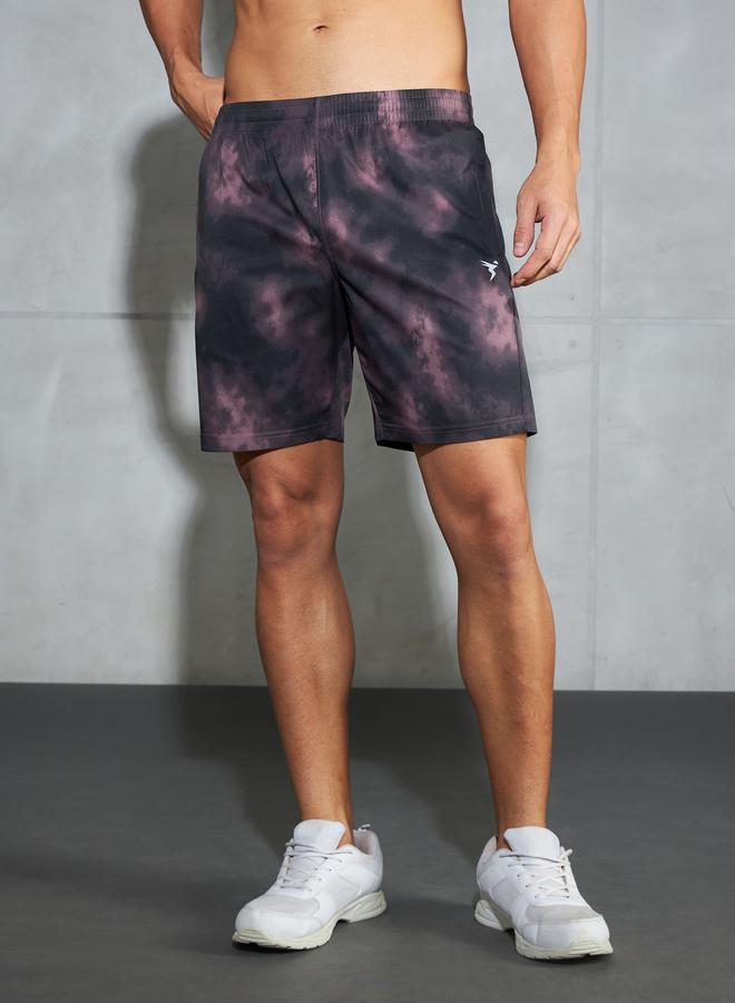 Technosport Solid 2-Way Stretch Tie-Dye Print Shorts - Image 1