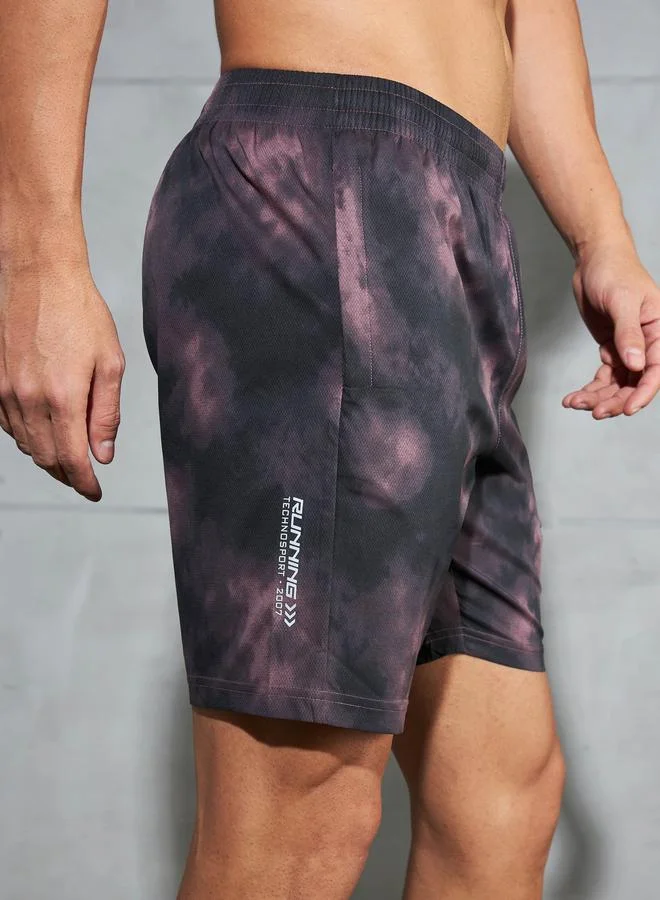 Technosport Technosport Solid 2-Way Stretch Tie-Dye Print Shorts