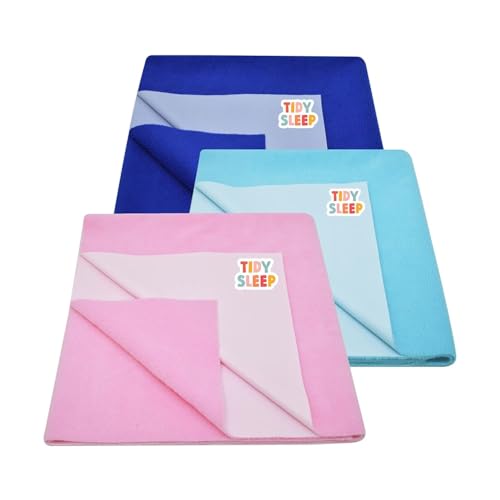 Tidy Sleep Instadry Anti-Piling Fleece Extra Absorbent Quick Dry Sheet for New Born Babies, Cotton Bed Protector Mattress Pack of 3 Blue-Pink-RBlue Small (70x50) cm - Image 1