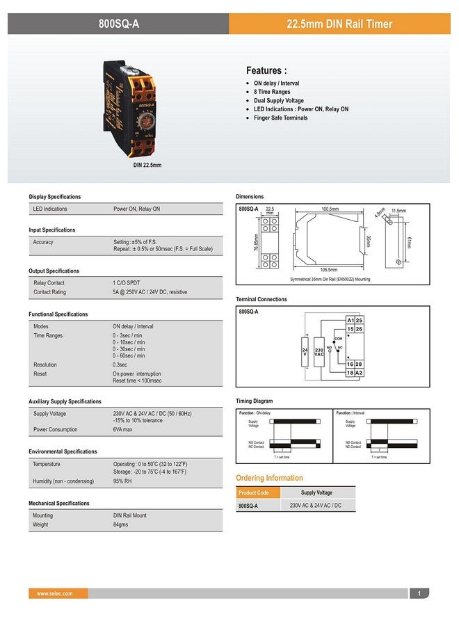 Selec 800Sq-A Din Rail On Delay Timer - Image 3