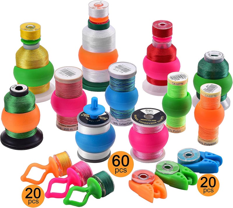 New brothread 60 Thread Spool Holder + 20 Bobbin Holders + 20 Bobbin Clips - Prevents Thread Ends From Unwinding - For Sewing Machine Thread & Embroidery Spool - Image 1