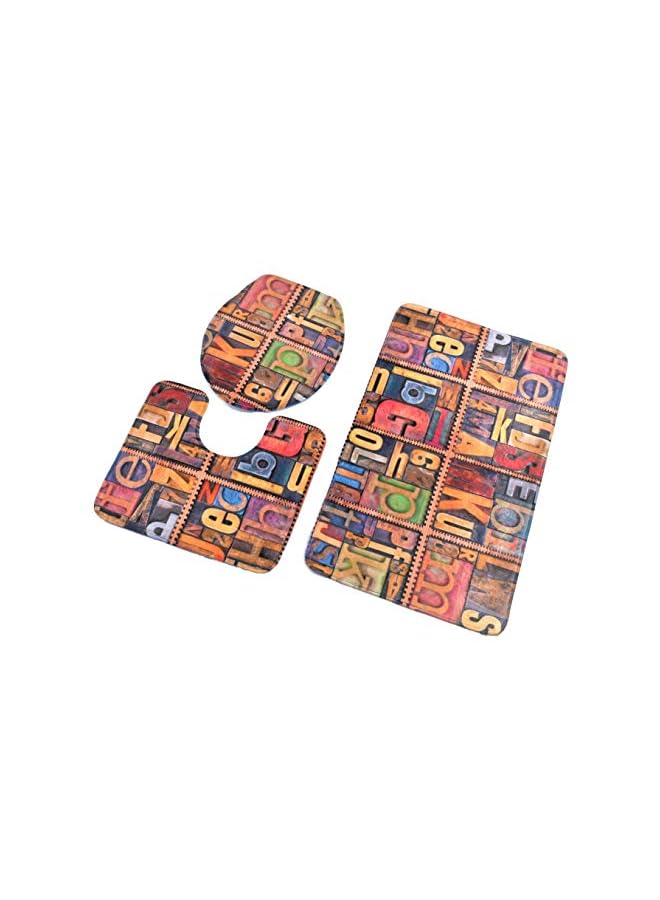 Home Concept -Set Bathroom Anti-Slip Pedestal Rug + Lid Toilet Cover + Bath Mat - Image 2