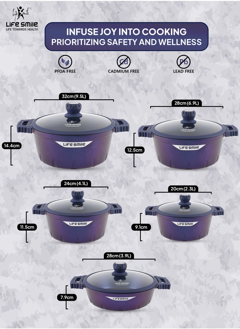 Life Smile Cookware Set 13 pieces - LIFE SMILE Pots and Pans set Granite Non Stick Coating 100% PFOA FREE, Induction Base Cooking Set include Casseroles & Shallow Pot & Fry Pans & Silicone Utensils  - Image 3