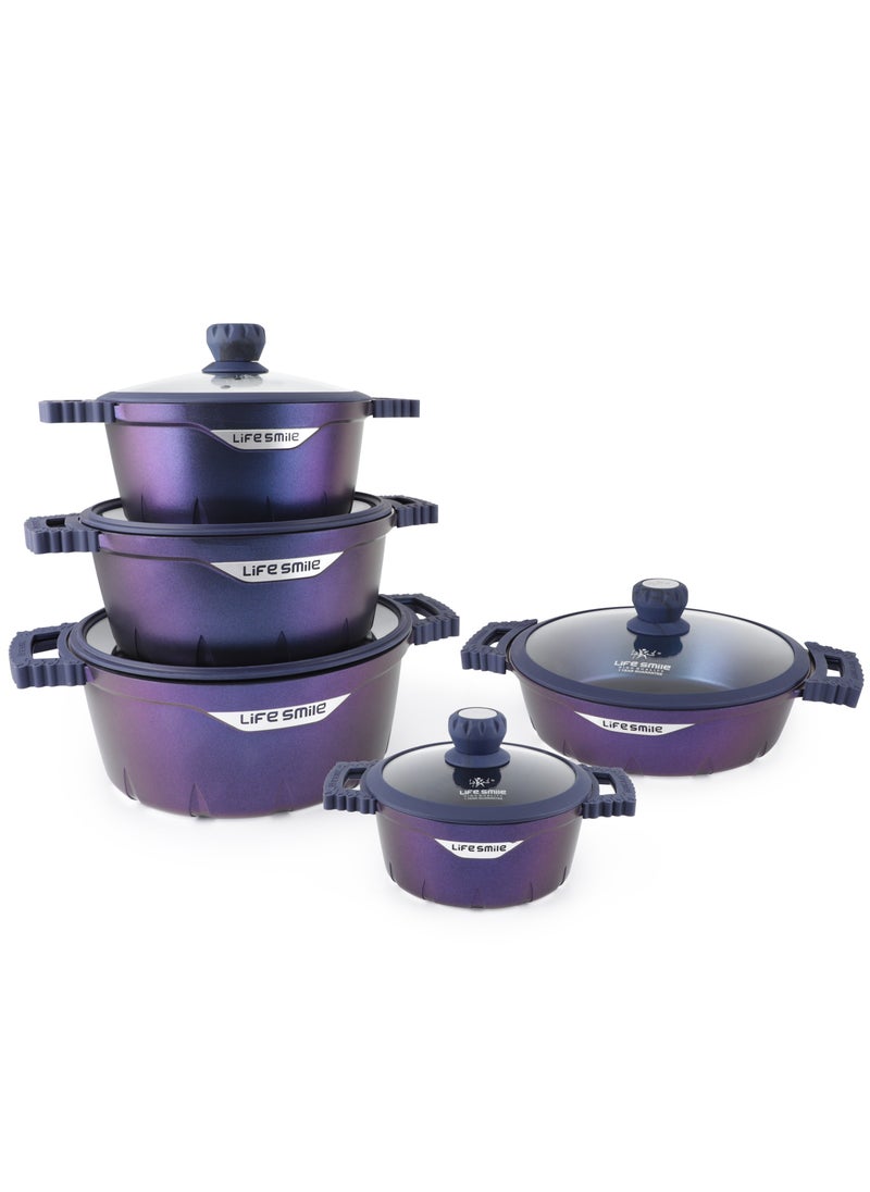 Life Smile Cookware Set 13 pieces - LIFE SMILE Pots and Pans set Granite Non Stick Coating 100% PFOA FREE, Induction Base Cooking Set include Casseroles & Shallow Pot & Fry Pans & Silicone Utensils  - Image 1