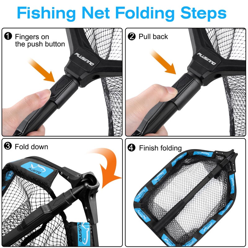 PLUSINNO Floating Fishing Net for Steelhead, Salmon, Fly, Kayak, Catfish, Bass, Trout Fishing, Rubber Coated Landing Net for Easy Catch & Release, Compact & Foldable for Easy Transportation & Storage - Image 4