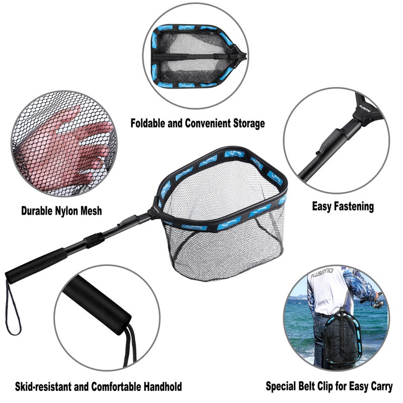 PLUSINNO Floating Fishing Net for Steelhead, Salmon, Fly, Kayak, Catfish, Bass, Trout Fishing, Rubber Coated Landing Net for Easy Catch & Release, Compact & Foldable for Easy Transportation & Storage - Image 5