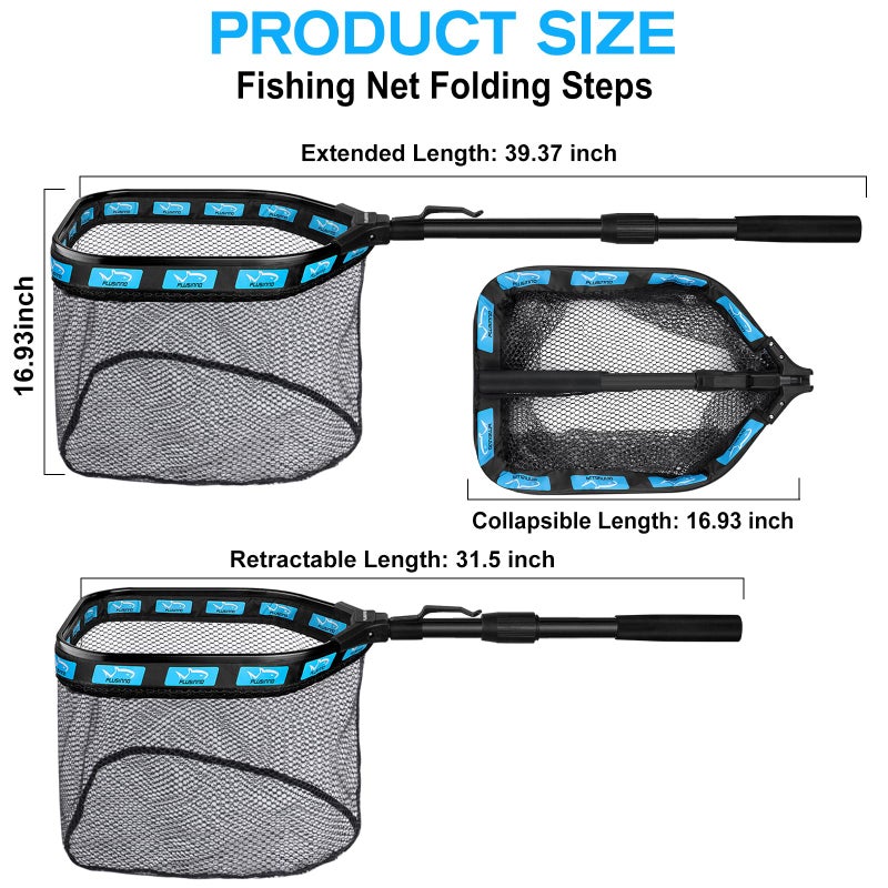 PLUSINNO Floating Fishing Net for Steelhead, Salmon, Fly, Kayak, Catfish, Bass, Trout Fishing, Rubber Coated Landing Net for Easy Catch & Release, Compact & Foldable for Easy Transportation & Storage - Image 3