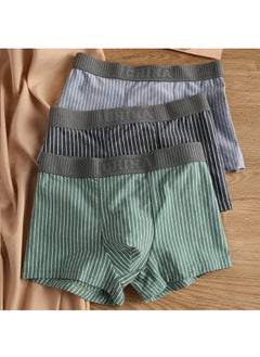 Generic Boxer Breathable Men's Briefs Shorts Cotton Trunks Briefs Striped Mid-Waist Boxer (3-Pack)  - Image 1