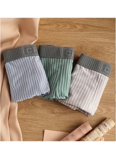 Generic Boxer Breathable Men's Briefs Shorts Cotton Trunks Briefs Striped Mid-Waist Boxer (3-Pack)  - Image 2