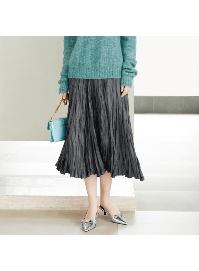 Yanyee Minimalist Elegant Long A-line Skirt For Women Autumn Textured Gray Xxl/44 - Image 1