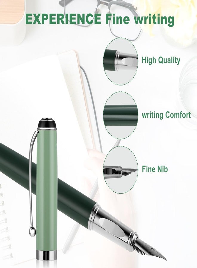 cobee Metal Fountain Pens with 10 Black Ink Cartridges, 0.5mm Fine Nib Fountain Pen Smooth Writing Luxury Calligraphy Pen Office School Supplies Gift(Green) - Image 5
