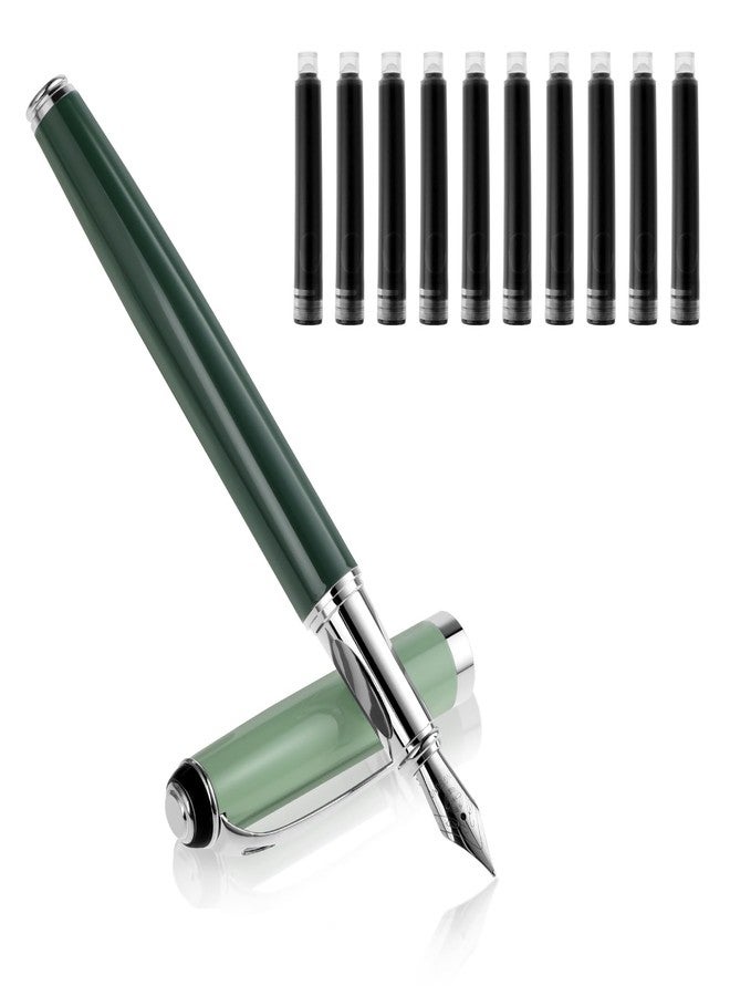 cobee Metal Fountain Pens with 10 Black Ink Cartridges, 0.5mm Fine Nib Fountain Pen Smooth Writing Luxury Calligraphy Pen Office School Supplies Gift(Green) - Image 1