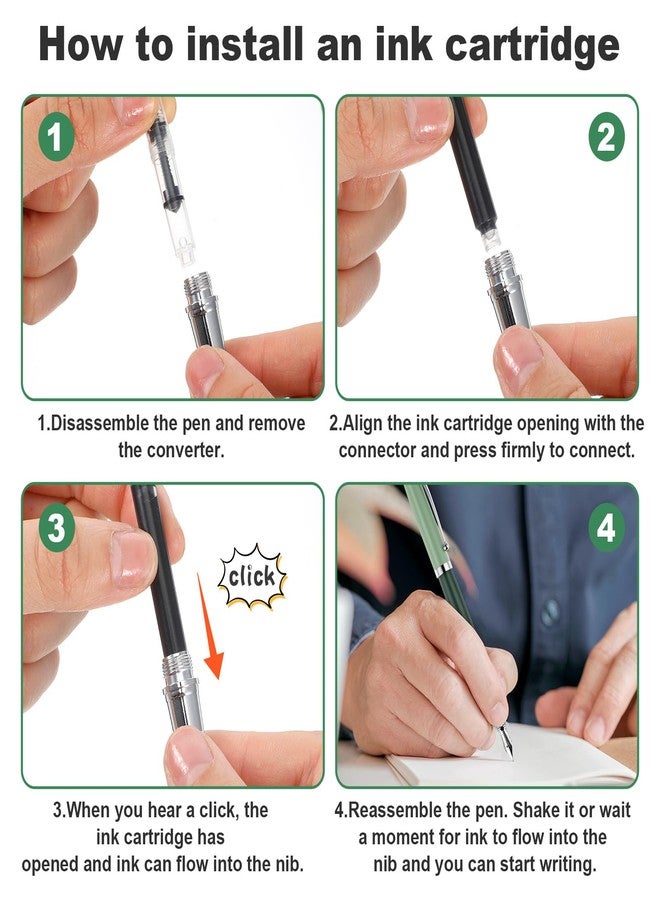 cobee Metal Fountain Pens with 10 Black Ink Cartridges, 0.5mm Fine Nib Fountain Pen Smooth Writing Luxury Calligraphy Pen Office School Supplies Gift(Green) - Image 4