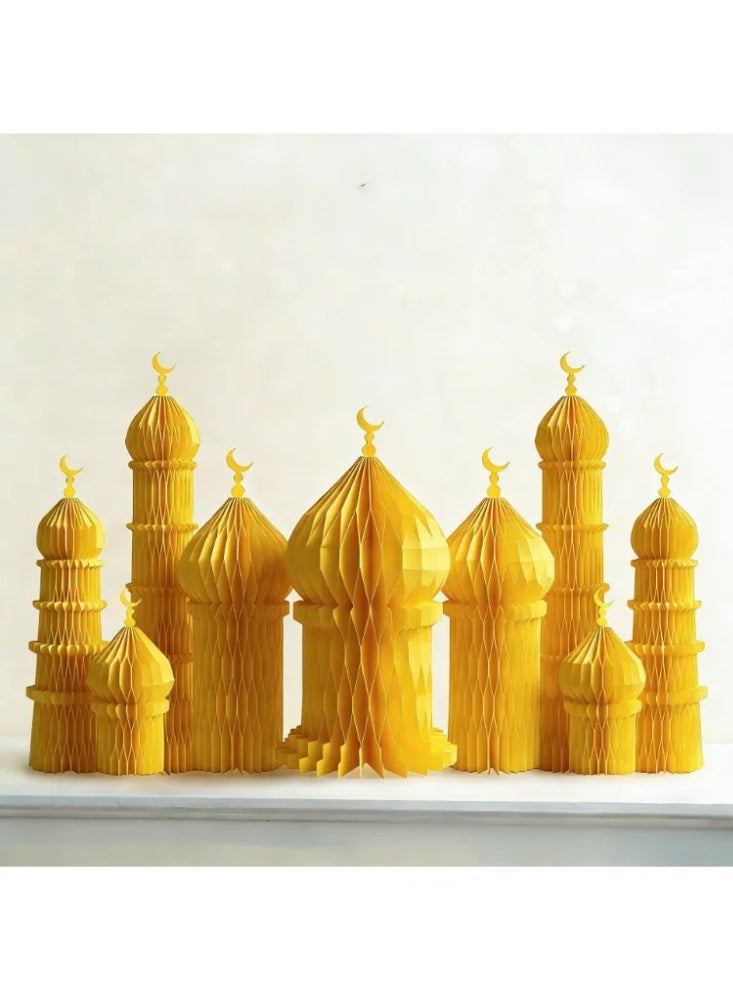 Ramadan Mubarak Foldable Honeycomb Paper Mosque Table Centerpiece, Eid Al Fitr Islamic Moon Palace Decor, Muslim Holiday Party Scene Decoration Ornament - Image 1