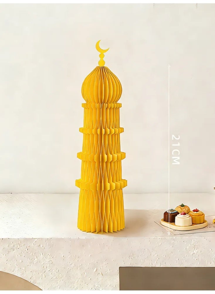 Ramadan Mubarak Foldable Honeycomb Paper Mosque Table Centerpiece, Eid Al Fitr Islamic Moon Palace Decor, Muslim Holiday Party Scene Decoration Ornament - Image 4