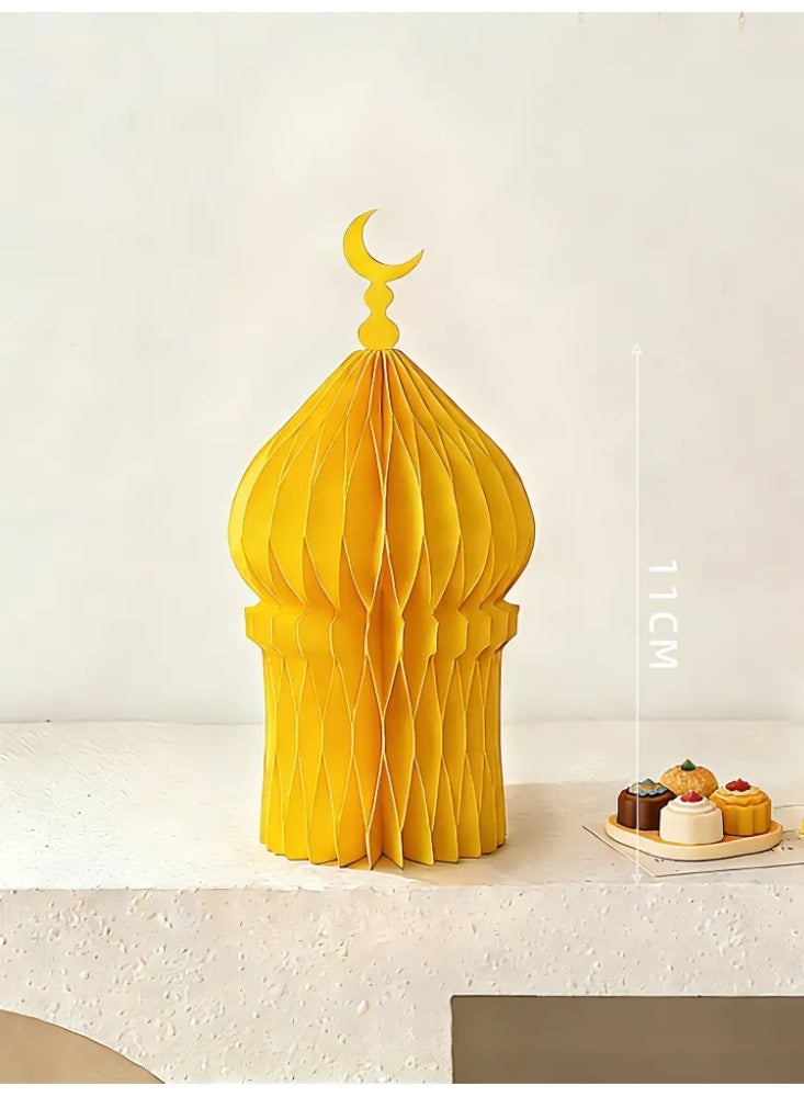 Ramadan Mubarak Foldable Honeycomb Paper Mosque Table Centerpiece, Eid Al Fitr Islamic Moon Palace Decor, Muslim Holiday Party Scene Decoration Ornament - Image 3