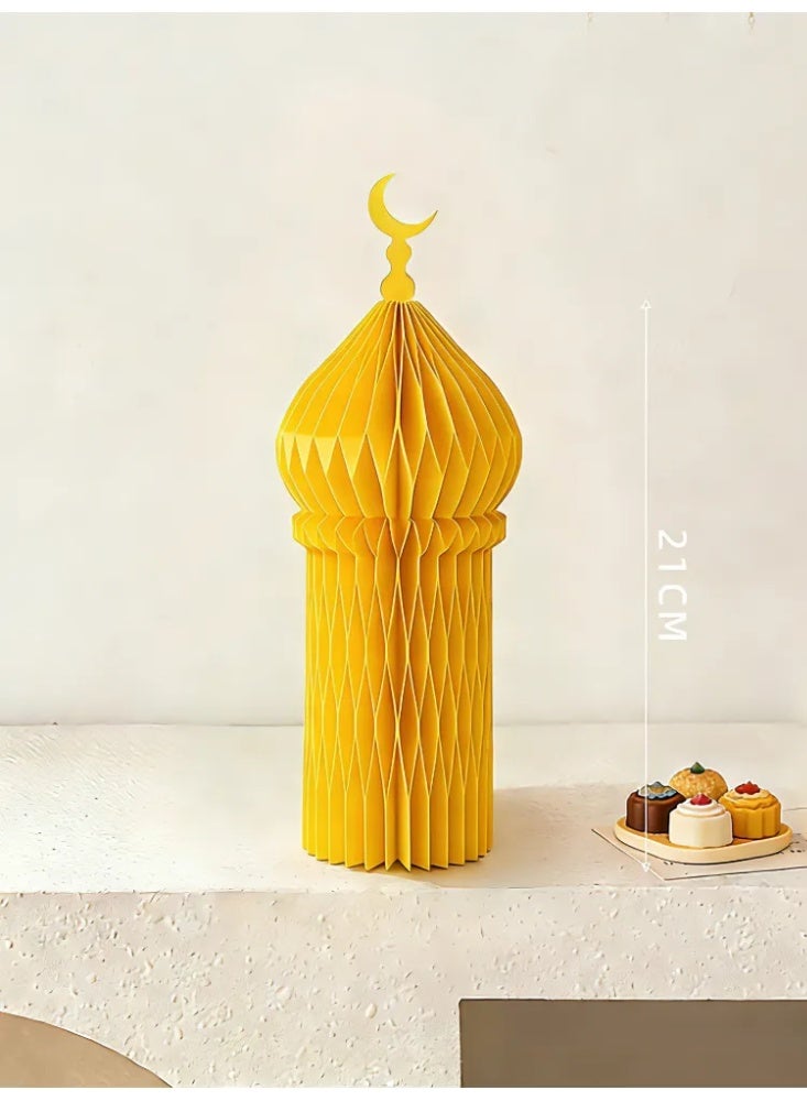 Ramadan Mubarak Foldable Honeycomb Paper Mosque Table Centerpiece, Eid Al Fitr Islamic Moon Palace Decor, Muslim Holiday Party Scene Decoration Ornament - Image 2