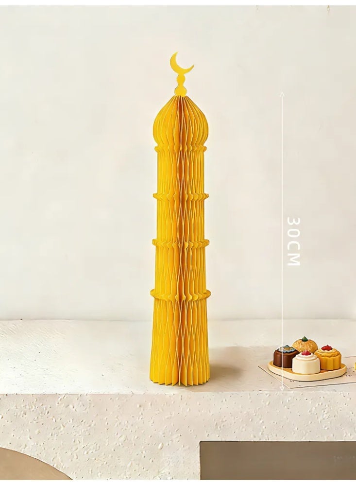 Ramadan Mubarak Foldable Honeycomb Paper Mosque Table Centerpiece, Eid Al Fitr Islamic Moon Palace Decor, Muslim Holiday Party Scene Decoration Ornament - Image 5