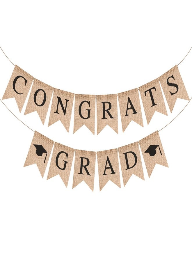 LIGHOON Graduation Burlap Congrats Grad Banner, Pre-Strung Grad Banner Garland, Hanging Decoration for Fireplace, Mantel, School Home Graduation Party Supplies - Image 1