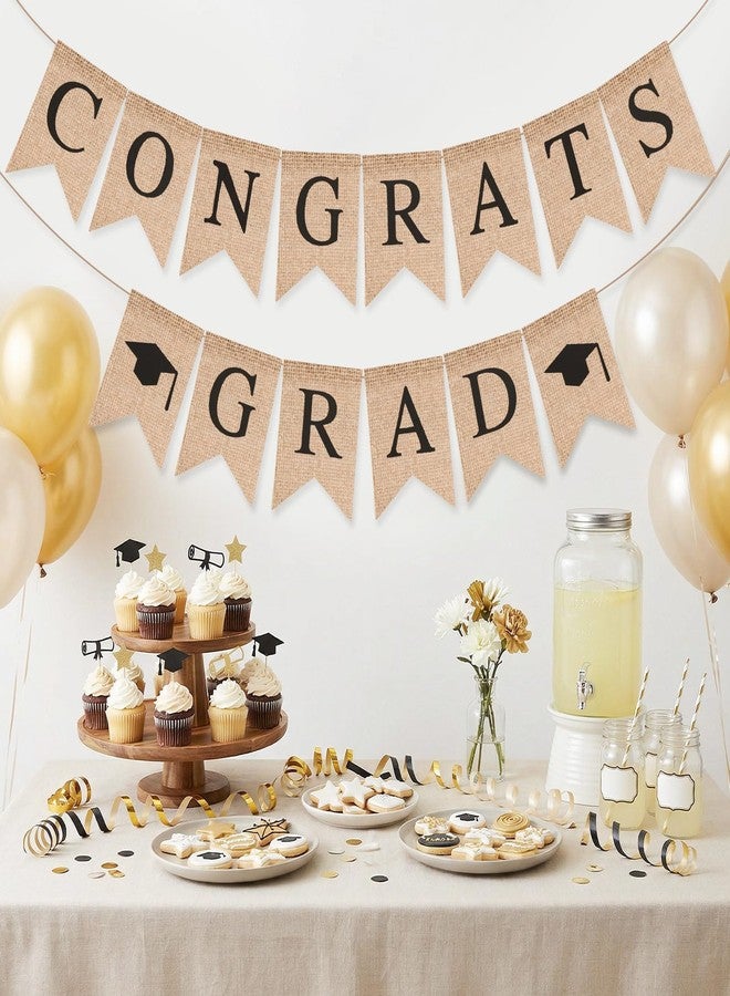 LIGHOON Graduation Burlap Congrats Grad Banner, Pre-Strung Grad Banner Garland, Hanging Decoration for Fireplace, Mantel, School Home Graduation Party Supplies - Image 3