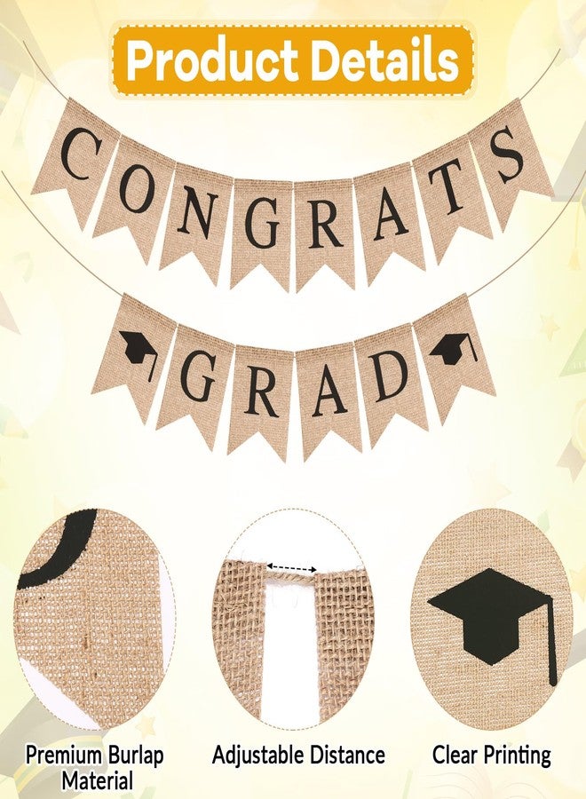 LIGHOON Graduation Burlap Congrats Grad Banner, Pre-Strung Grad Banner Garland, Hanging Decoration for Fireplace, Mantel, School Home Graduation Party Supplies - Image 5