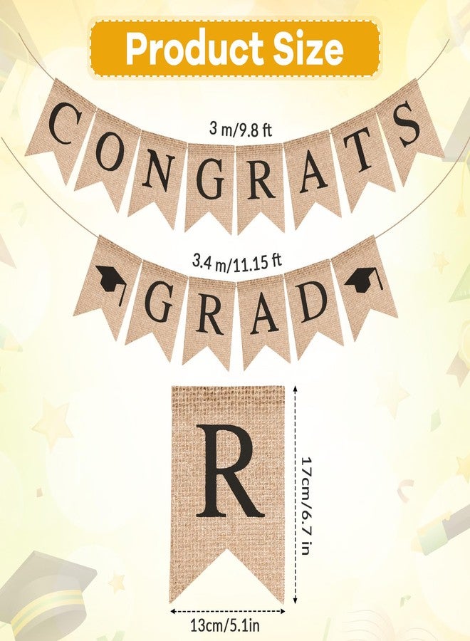 LIGHOON Graduation Burlap Congrats Grad Banner, Pre-Strung Grad Banner Garland, Hanging Decoration for Fireplace, Mantel, School Home Graduation Party Supplies - Image 2