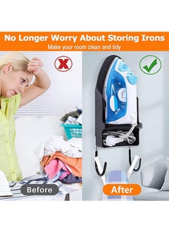 Garlo Lroning Board Hanger Wall Mount, Electric Iron Holder Laundry Room Iron and Ironing Board Storage Organizer Shelf with Removable Hooks for Household Bathroom Cabinet  - Image 3